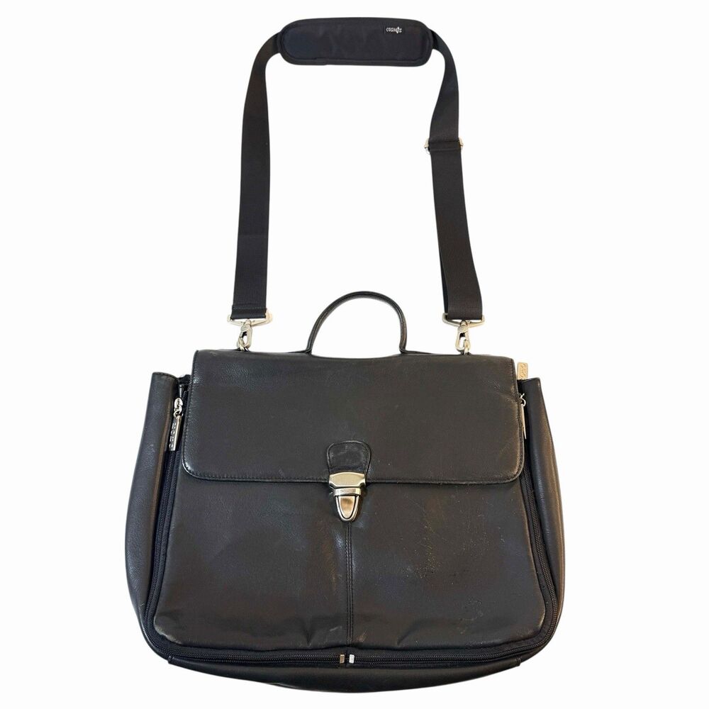 Vtg Hobo International Black Leather Messenger Satchel Cross Body Bag Shoulder